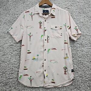 Roark Revival Men Jamaica Print Button Up Shirt Size M Tropical Vacation‎ Resort